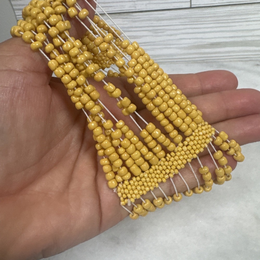 Yellow Glass Beaded Stretch Bracelet - 22cm Large Size - Picture 6 of 7